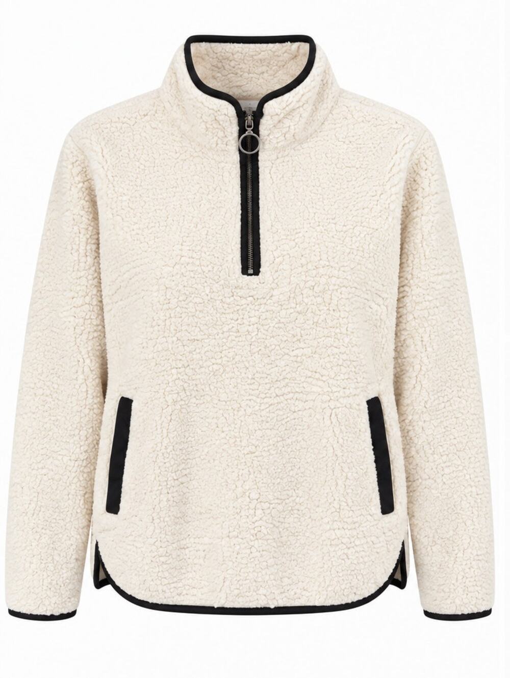 Thread & Supply Sherpa Fleece Quarter Zip Pullover Milk Black Trim Medium